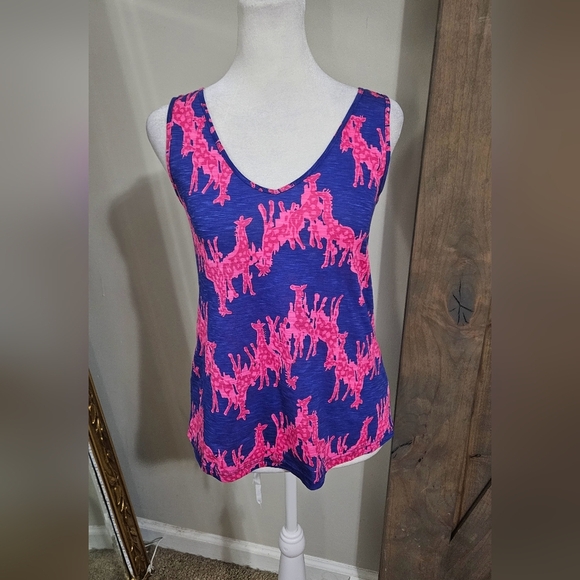 LILLY PULITZER Gigi V Neck Tank In Giraffe Iris/pink. Size XXS - Picture 8 of 10